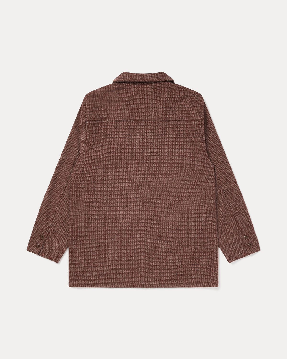Fera Studio Jacket in Tweed, back view of the brown houndstooth wool blend jacket