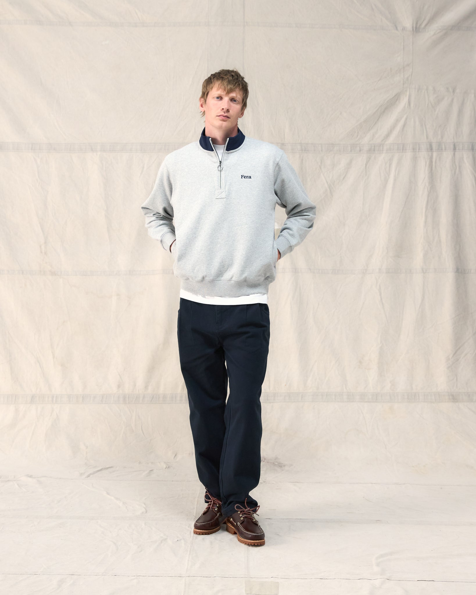 Quarter Zip by Fera in Grey Cotton