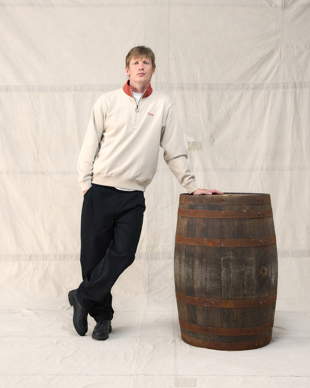 Quarter Zip by Fera in Stone Cotton