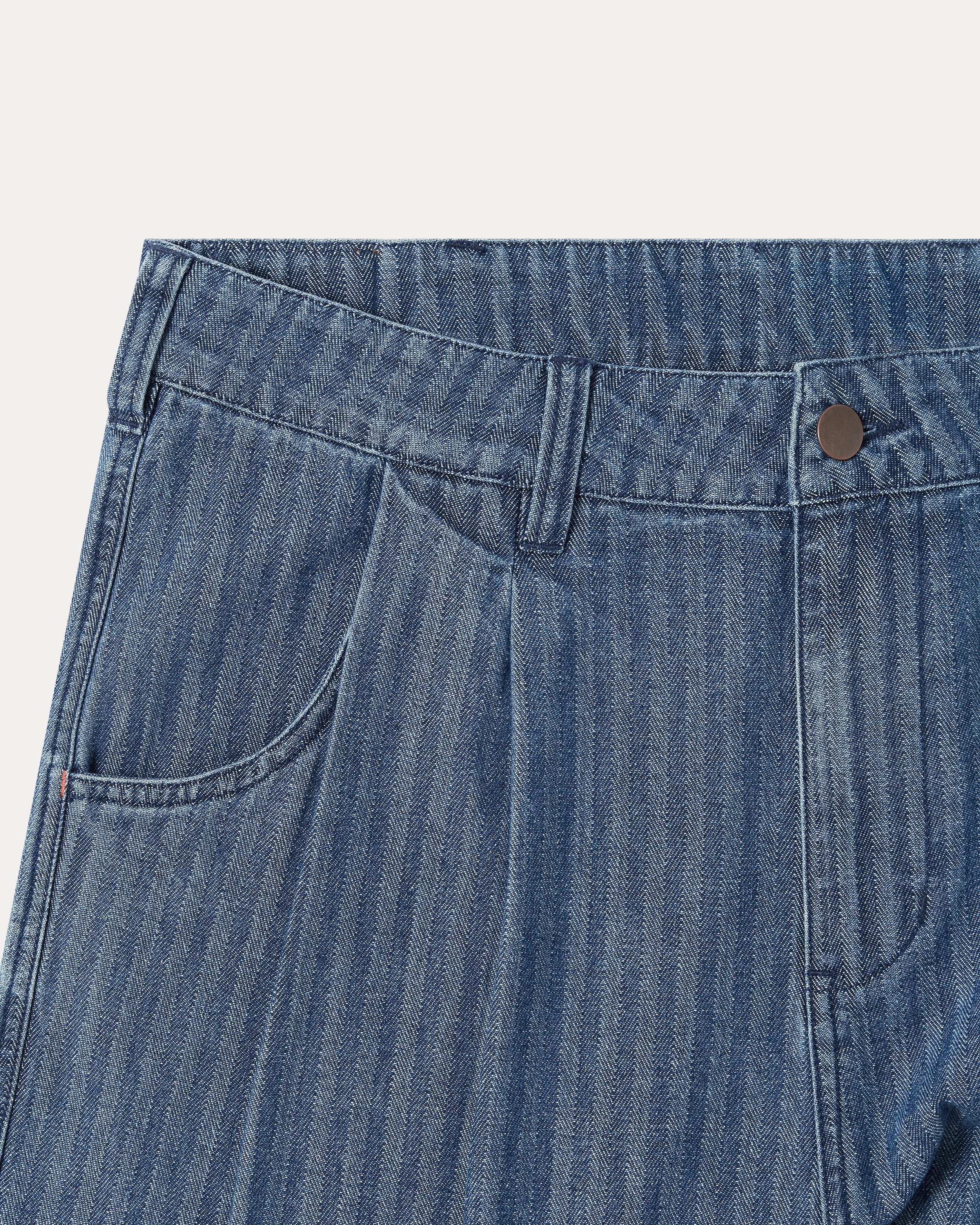 The Fera Uniform Trouser in a striped denim