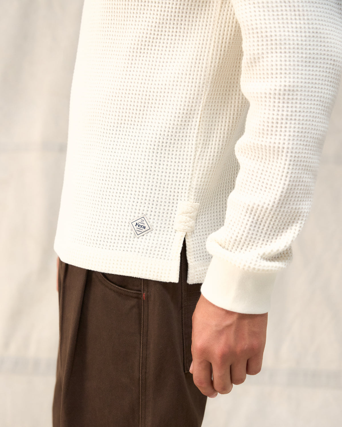 The Fera Waffle Long Sleeve in White Cotton Blend