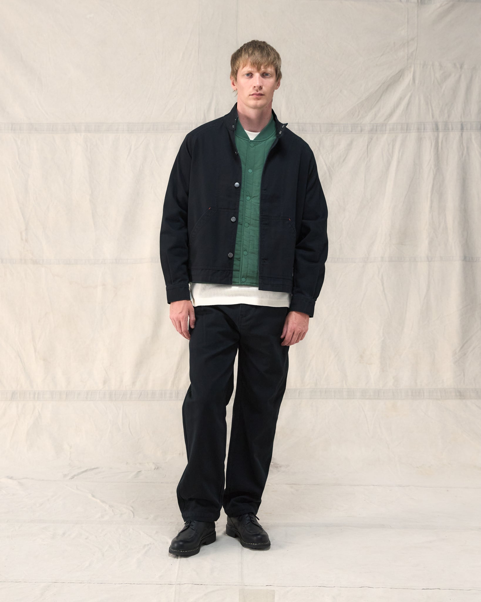 The Fera Low Collar Jacket in Black