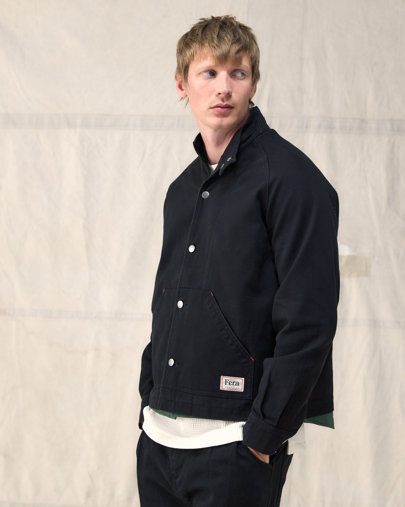 The Fera Low Collar Jacket in Black