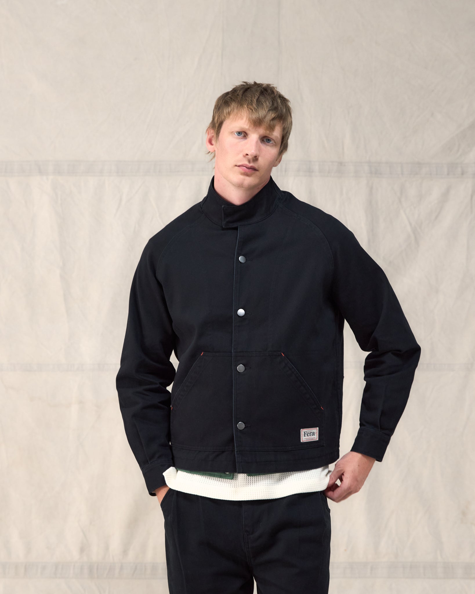 The Fera Low Collar Jacket in Black