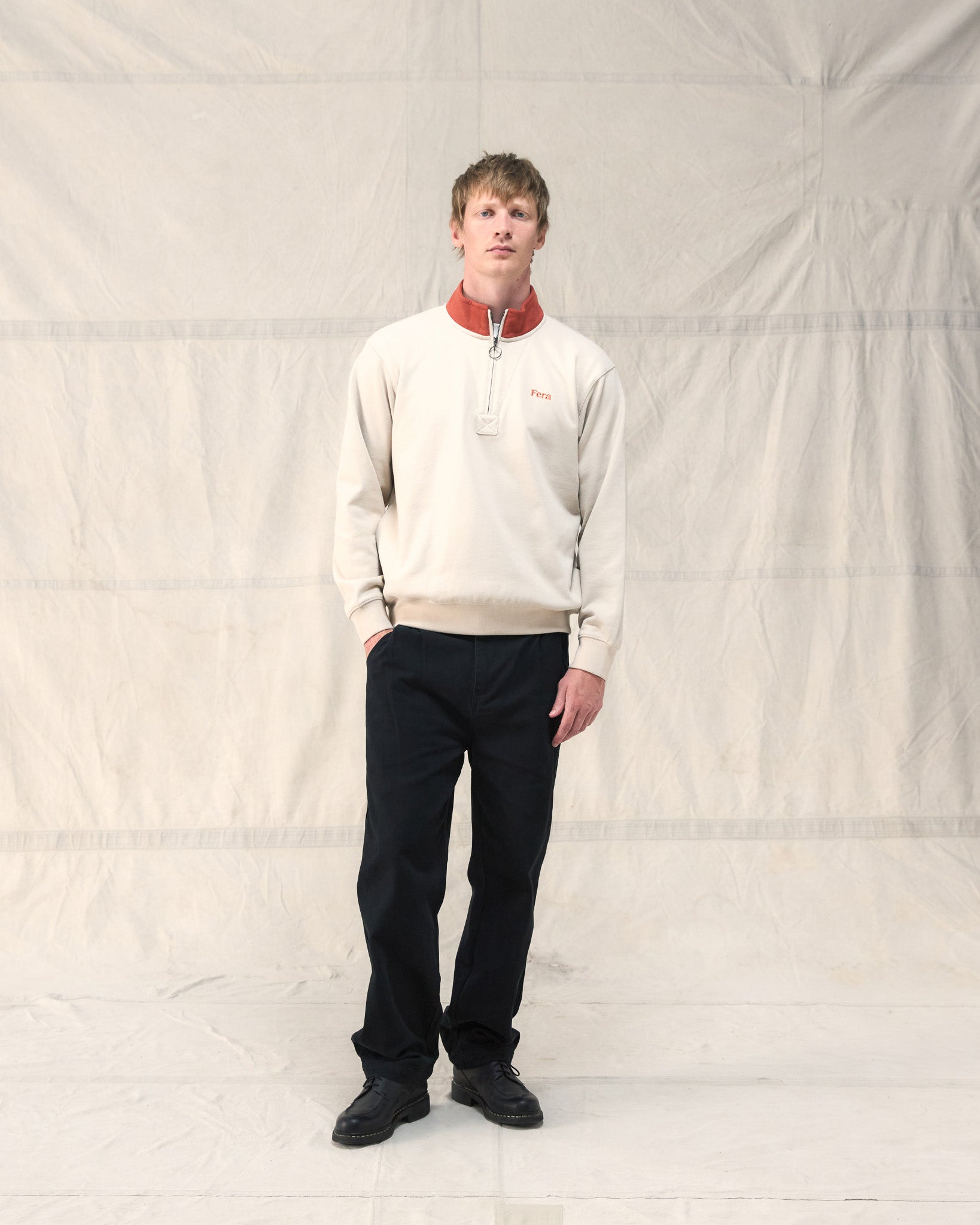 Quarter Zip by Fera in Stone Cotton