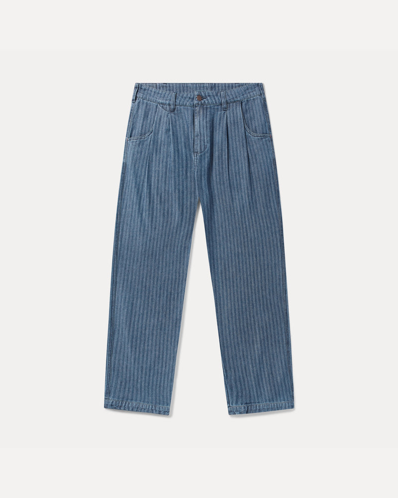 The Fera Uniform Trouser in a striped denim