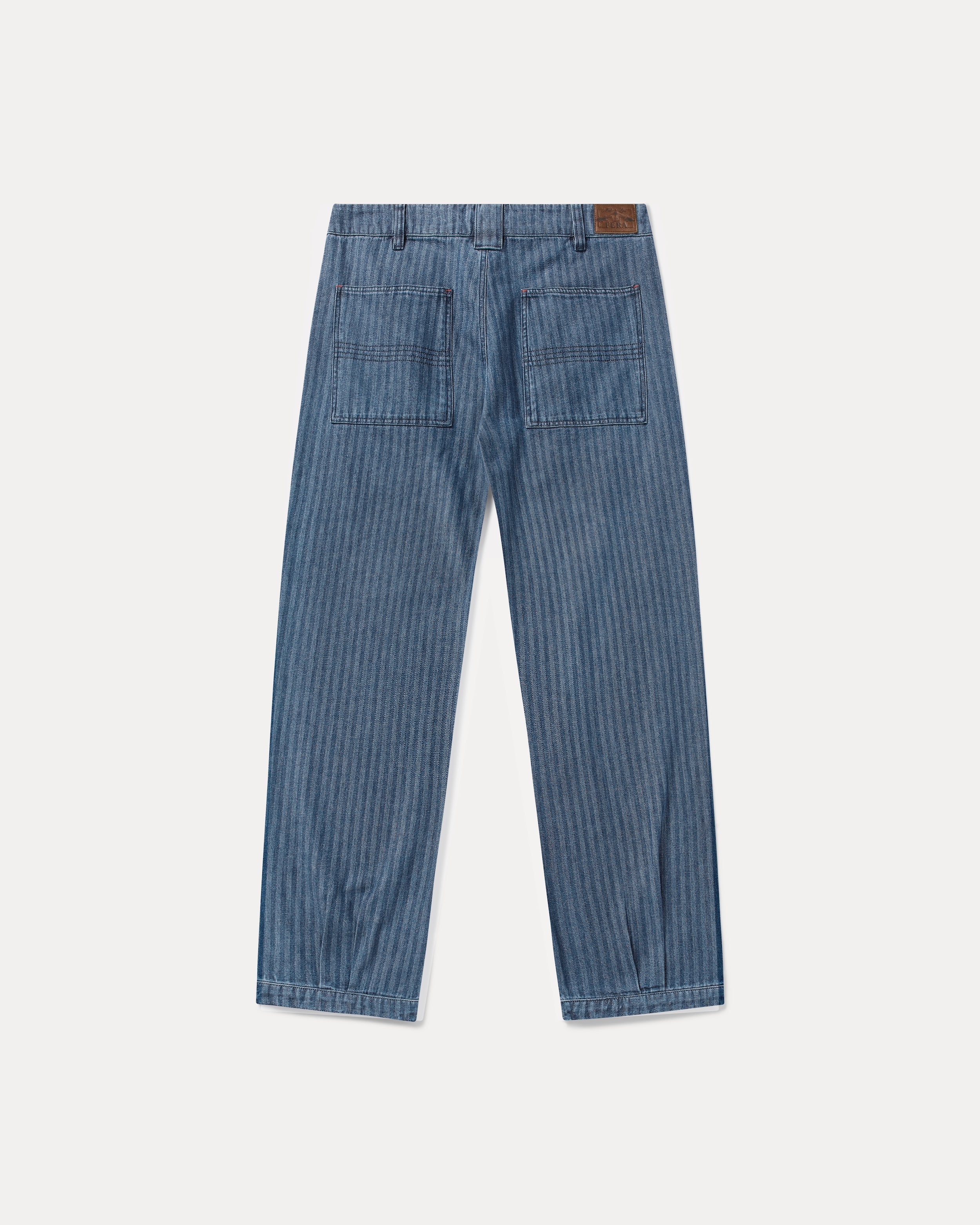 The Fera Uniform Trouser in a striped denim