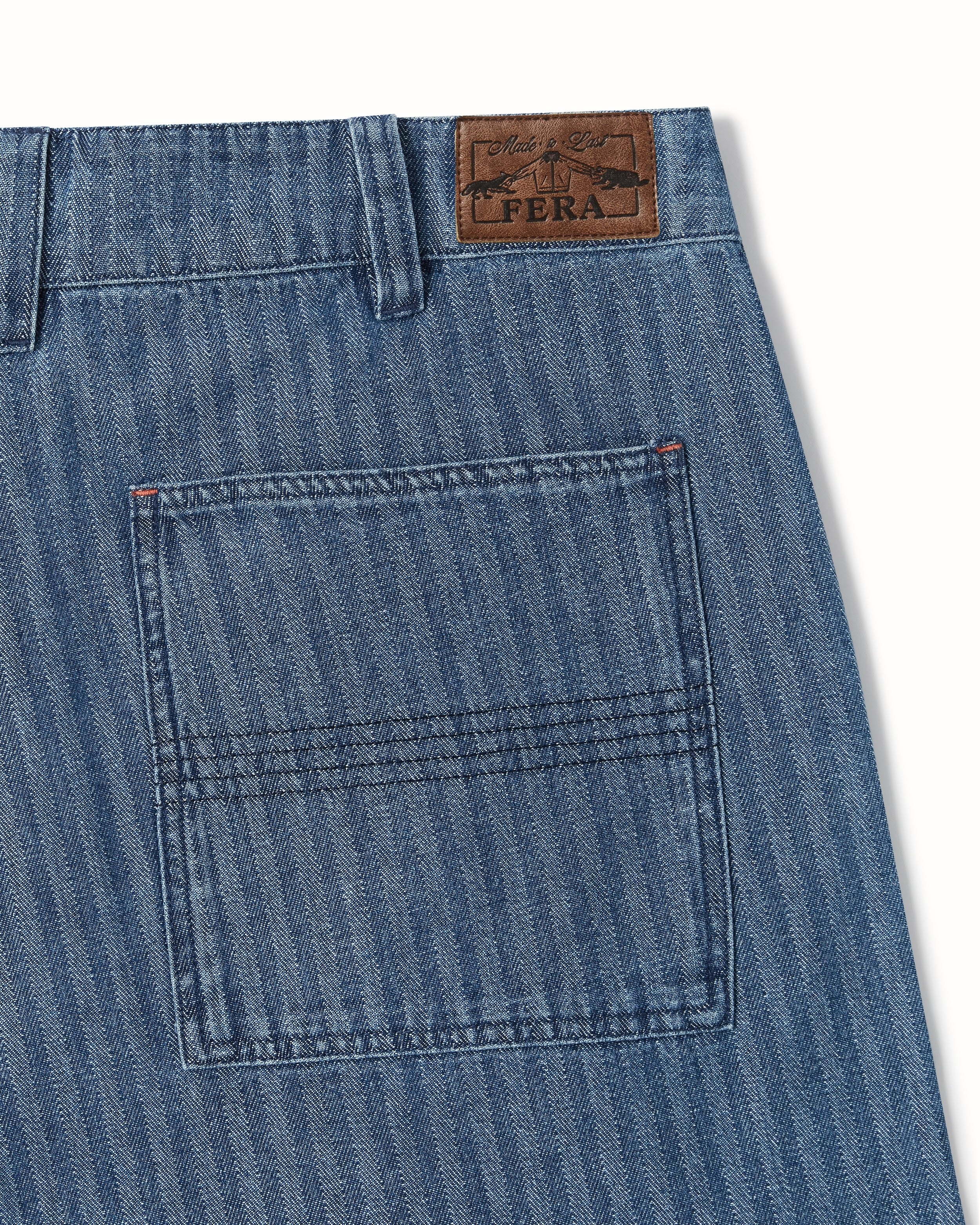 The Fera Uniform Trouser in a striped denim