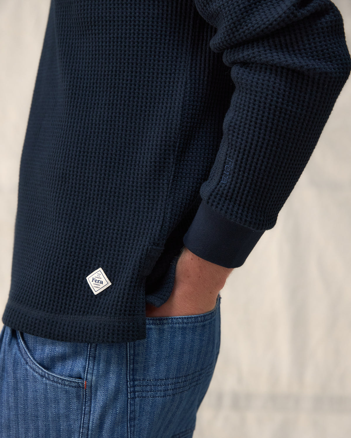 Fera Waffle Longsleeve in Navy Poly Cotton blend