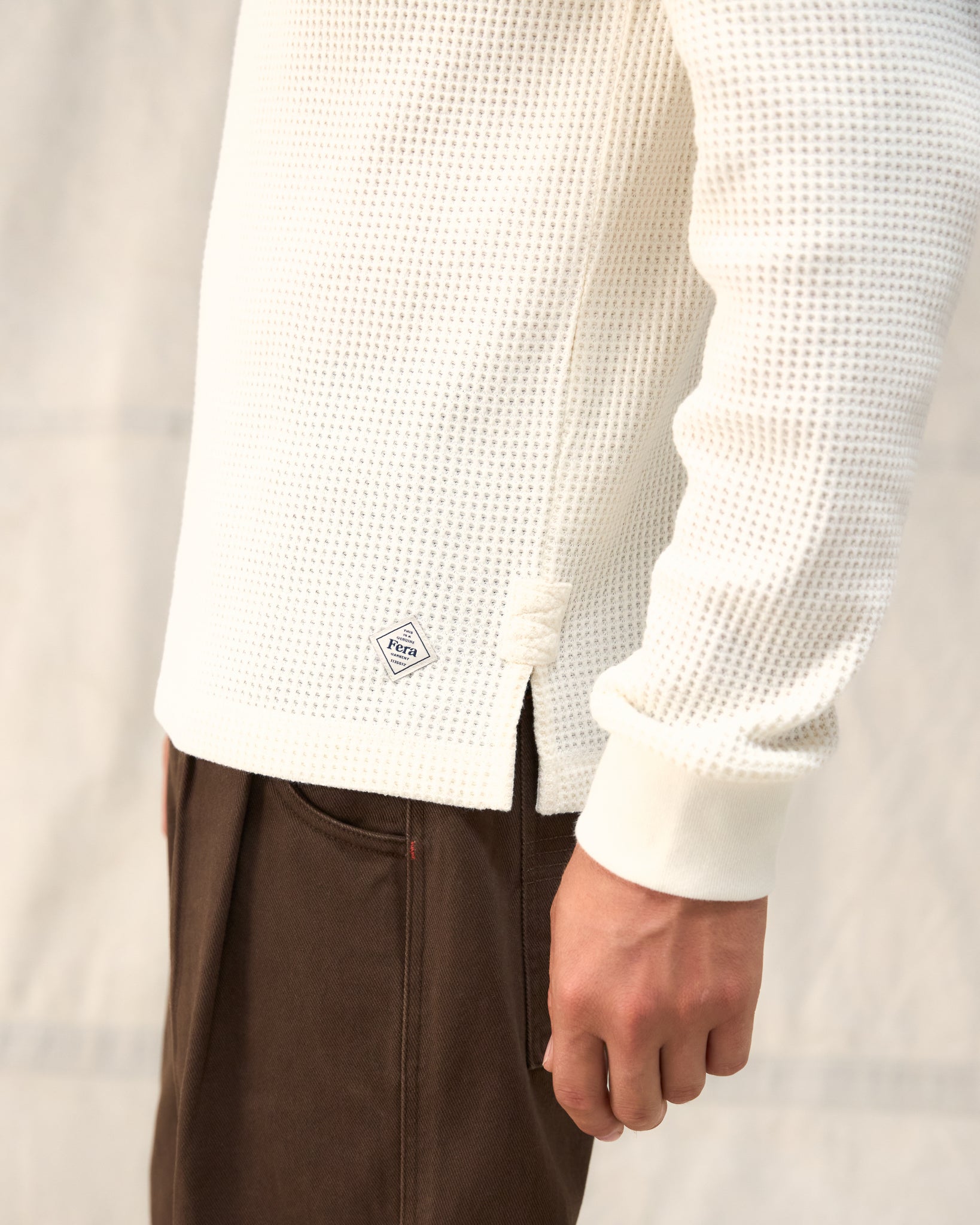 The Fera Waffle Long Sleeve in White Cotton Blend